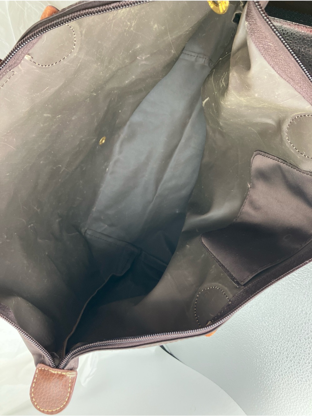 LONGCHAMP Classic Brown Nylon Tote Bag with Leather Trim - Picture 7 of 11